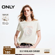 ONLY2025秋季新款舒適設(shè)計感玫瑰印花正肩短袖T恤女|125101044 A43 奶油白色 S (160) 80A