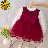 G.duck小黃鴨女童紅色連衣裙春秋洋氣生日公主裙周歲禮服女寶寶嬰兒童衣 紅色不加絨套裙 100 cm