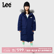 Lee童裝大毛領(lǐng)羽絨服新款冬季兒童加厚保暖中長款大衣男女童外套 藏青 150 cm