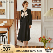Olrain【七夕】歐芮兒赫本風(fēng)連衣裙女春裝收腰法式小個子蝴蝶結(jié)黑色裙子 黑色 L 165/88A