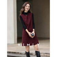 梵希蔓紅色通勤風(fēng)圓領(lǐng)無(wú)袖背心連衣裙女25年秋季新款顯瘦直筒中裙 A3102 勃艮第紅 S （建議90-100斤）