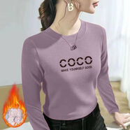 喜亮顏德絨圓領(lǐng)打底衫女2025新款韓版秋冬百搭修身保暖印花長(cháng)袖t恤上衣 加絨御寒[香芋紫COCO】 厚款 防靜電2 L 建議【100-110斤】