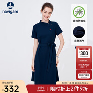 Navigare意大利小帆船短袖連衣裙女士夏季棉質(zhì)斜領(lǐng)裙子時尚顯瘦半袖a字裙 海軍藍 M 碼