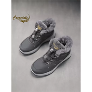 鱷魚(yú)恤加絨保暖高幫鞋冬季男款厚底防滑雪地靴戶(hù)外中老年抗寒棉鞋 灰色 42