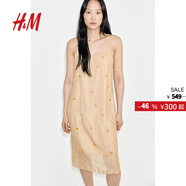H&M女裝2025年秋季新款透視綴飾吊帶連身裙1289349 米色 L 170/104