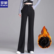 羅蒙（ROMON）加絨微喇褲彈力西裝褲2025新款高腰修身顯瘦垂感喇叭褲褲子 黑色 秋冬加/絨長(cháng)/褲 M 2尺/90-100斤