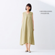 無(wú)印良品（MUJI）女式 棉 漢麻 無(wú)袖連衣裙女裝裙子夏季 連身裙長(cháng)裙 BCD91C5S 黃色 M （160/84A）