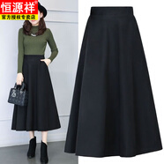 恒源祥毛呢半身裙女秋冬季大擺裙中長(cháng)款A字裙傘裙高腰顯瘦大碼長(cháng)裙冬 黑色 M 【建議95-105斤】