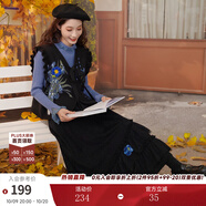 兩三事梵高白色半身裙春季2025新款設(shè)計(jì)感半裙蕾絲裙子藍(lán)鳶仙葵 黑色-y S