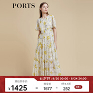 PORTS寶姿商場(chǎng)同款2022春夏新款女裝“絢爛夏花”印花連衣長(cháng)裙 亞麻淺金印花 S (4)