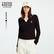 Teenie Weenie小熊秋季黑色棉質(zhì)打底衫polo領(lǐng)長袖T恤白色外穿上衣 C-黑色 XL