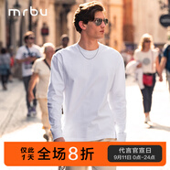 Mr.Bu布先生明星同款男士長(zhǎng)袖T恤春秋季小白T情侶內(nèi)搭打底衫純色衣服 圓領(lǐng)重磅T-皓月白 L (175)