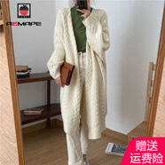 AEMAPE 針織衫女2025春秋冬季中長(cháng)款毛衣開(kāi)衫外套女韓版時(shí)尚百搭上衣 米白色 M _建議100-115斤