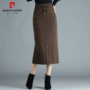 皮爾卡丹（pierre cardin）秋冬新款女裝彈力顯瘦包臀裙2025韓版毛線(xiàn)裙高腰中長(cháng)款針織半身裙 咖啡色  裙長(cháng)65厘米 實(shí)物偏暗 均碼 建議60-80腰圍