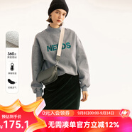 雲(yún)上生活女裝秋冬韓版落肩袖套頭衫寬松字母半高領(lǐng)加絨衛(wèi)衣V2147 淺灰色 M