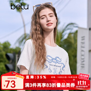 百圖betu女裝2025春夏新款T恤圓領(lǐng)蝴蝶結(jié)印花套頭短袖T恤女2502T23 白色 XS