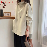 FSAT半拉鏈連帽長(cháng)袖衛衣女春季2025新款大碼胖mm中長(cháng)款藏青色上衣外套 杏色版【感超好看/歐洲站歐貨/網(wǎng)紅炸街/正肩/半袖 4XL 【180-200斤】