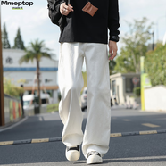 MMOPTOP白色水洗牛仔褲男士秋冬季美式復古寬松直筒長(cháng)褲M(mǎn)NZK41白色S