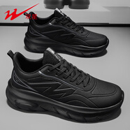 雙星男鞋2025秋季皮面防水防滑男士黑色運動(dòng)鞋軟底輕便跑步休閑鞋 黑色 40