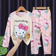 凱蒂貓（hellokitty）卡通睡衣女童兒童春秋薄長袖三四五六七十歲凱蒂貓 ZS長套-粉KT貓 170 8碼建議95-105CM