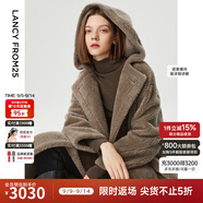 朗姿【尖貨補(bǔ)單】麂皮絨羊毛羊剪絨外套大衣女法式連帽泰迪顆粒絨皮草 煙灰色3 XL