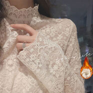 寧蔚 2025秋冬新款內(nèi)搭蕾絲打底衫女洋氣百搭長(zhǎng)袖網(wǎng)紗小衫上衣DLE 直筒袖杏色 加絨 L (建議115-130斤) 尺碼偏小