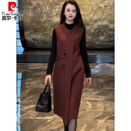 皮爾卡丹2025秋季新款氣質(zhì)時(shí)尚純色寬松百搭呢子背心連衣裙馬甲裙打底裙子 紅色+黑色打底衫 2XL