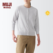 無(wú)印良品（MUJI）女式 防紫外線性能 強(qiáng)捻圓領(lǐng)開(kāi)衫夏防曬衣防曬外套防曬服純棉全棉 淺銀灰色 2S L