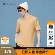 Champion冠軍短袖夏季新款男女全棉舒適簡(jiǎn)約小C LOGO圓領(lǐng)情侶套頭T恤 卡其色 XXL