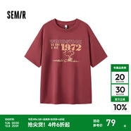 Semir[商場(chǎng)同款]史努比系列短袖T恤女中長(cháng)款印花2024新款純棉秋裝 酒紅60957 S