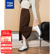 唐獅（TonLion）2024女高腰燈芯絨半身長(zhǎng)裙 咖色 M 