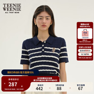 Teenie Weenie小熊女裝簡(jiǎn)約夏季短袖毛衣針織衫POLO領(lǐng)泡泡袖女裝 藏青色 S 160