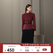 PORTS寶姿 秋冬新品女裝簡(jiǎn)約半高領(lǐng)針織上衣LA9N025GCF005 酒莊紫格子 XS (2)
