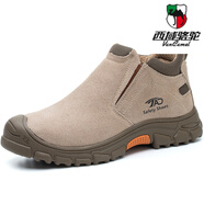 西域駱駝（VANCAMEL）勞保鞋安全靴子男電焊工專(zhuān)用高邦頭層牛皮工作防砸防穿刺舒適實(shí)心 7168翻毛皮 38