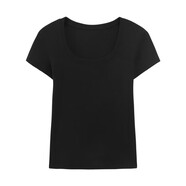 可可里小姐韓系甜辣妹U領(lǐng)正肩短袖T恤夏季新款收腰修身百搭白色短款上衣女裝 黑色 S