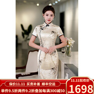 歐迪鳥(niǎo)（ODYBIRD）英國品牌真絲旗袍2024夏季新款桑蠶絲中長(cháng)旗袍繡花立領(lǐng)復古風(fēng)修身 白色 M