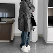 棉致灰色中長(cháng)款羽絨棉服女設計感2025新款小個(gè)子中長(cháng)款寬松百搭時(shí)尚冬 灰色 M 130-165