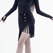 尚芭菲拉丁舞裙女成年流蘇半身裙舞蹈演出服裝2172 黑色 S