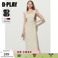DPLAY2025夏季新款黑色連衣裙女修身吊帶裙長(cháng)裙赫本小黑裙包臀裙 奶油杏 M