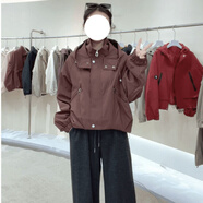 阿瑪施（AMASS）哥弟適用大碼時尚連帽拉煉工裝風衣外套胖MM女裝春季新款顯瘦開衫 酒紅色【韓系氛圍感/絕美/溫柔風/巨顯瘦遮肉/收腰 M (建議100斤以內(nèi))