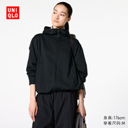 優(yōu)衣庫女裝防風(fēng)拉鏈連帽外套/內(nèi)里搖粒絨戶外防水472150 09 黑色 L /160/88A