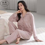 曲果（QUGUO）品牌睡衣女士秋冬季長(cháng)袖海島絨冬天薄款絨質(zhì)秋冬款開(kāi)衫家居服套裝 28028 L 【建議100-120斤】