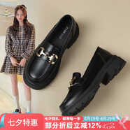 ZHR樂(lè )福鞋女軟底百搭圓頭小皮鞋子女英倫風(fēng)粗跟女鞋 FTEP06 黑色 39