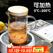 杰凱諾高硼硅量杯帶刻度耐高溫防炸裂透明量杯家用烘焙工具竹木蓋1000ml