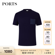 PORTS寶姿男裝早秋抗皺皮馬棉雙P LOGO印花貼袋短袖T恤衫 藏青色 S