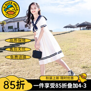 G.DUCKKIDS童裝女童連衣裙夏季2024新款洋氣女大童夏裝學(xué)院風(fēng)純棉兒童裙子潮 白色 吸汗棉質(zhì) 160 建議150-160cm12-13歲