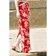 OEMG虞書(shū)欣同款衣服中餐廳半身裙夏印花法式A字包臀長(cháng)裙多巴胺海邊沙 紅色 裙子 S