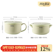 川島屋（KAWASIMAYA） 陶瓷碗上班族可微波爐加熱專用飯碗帶蓋圓型保鮮碗便當(dāng)盒 手柄保鮮碗+雙耳保鮮碗(奶綠)