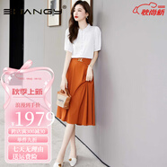 Ehangy輕奢品牌連衣裙女2025年夏季新款淑女氣質(zhì)優(yōu)雅減齡顯瘦襯衫裙子 白色+焦糖色 兩件套 L