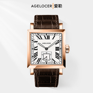 愛(ài)勒 AGELOCER艾戈勒原創(chuàng  )寇德克斯男士方形古典機械手表送男友禮物 寇德克斯3302D2-白金-棕帶